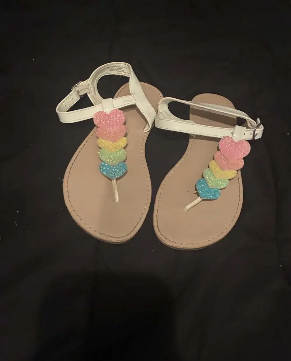 The Children's Place Girls White Glitter Rainbow Heart T-Strap Sandals
